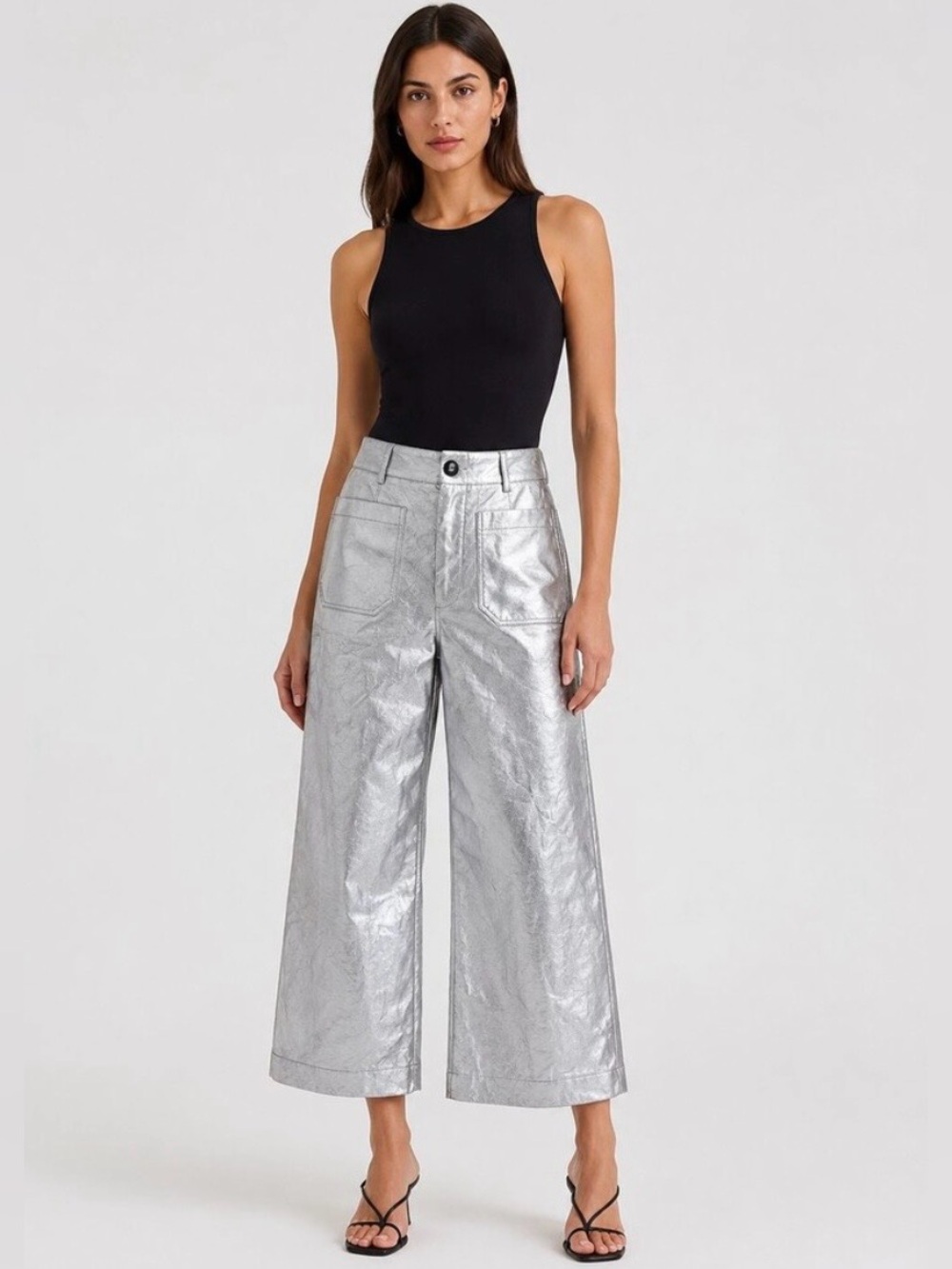 Maeve by Anthropologie The Colette Silver Cropped Wide Leg Pant Size 27P